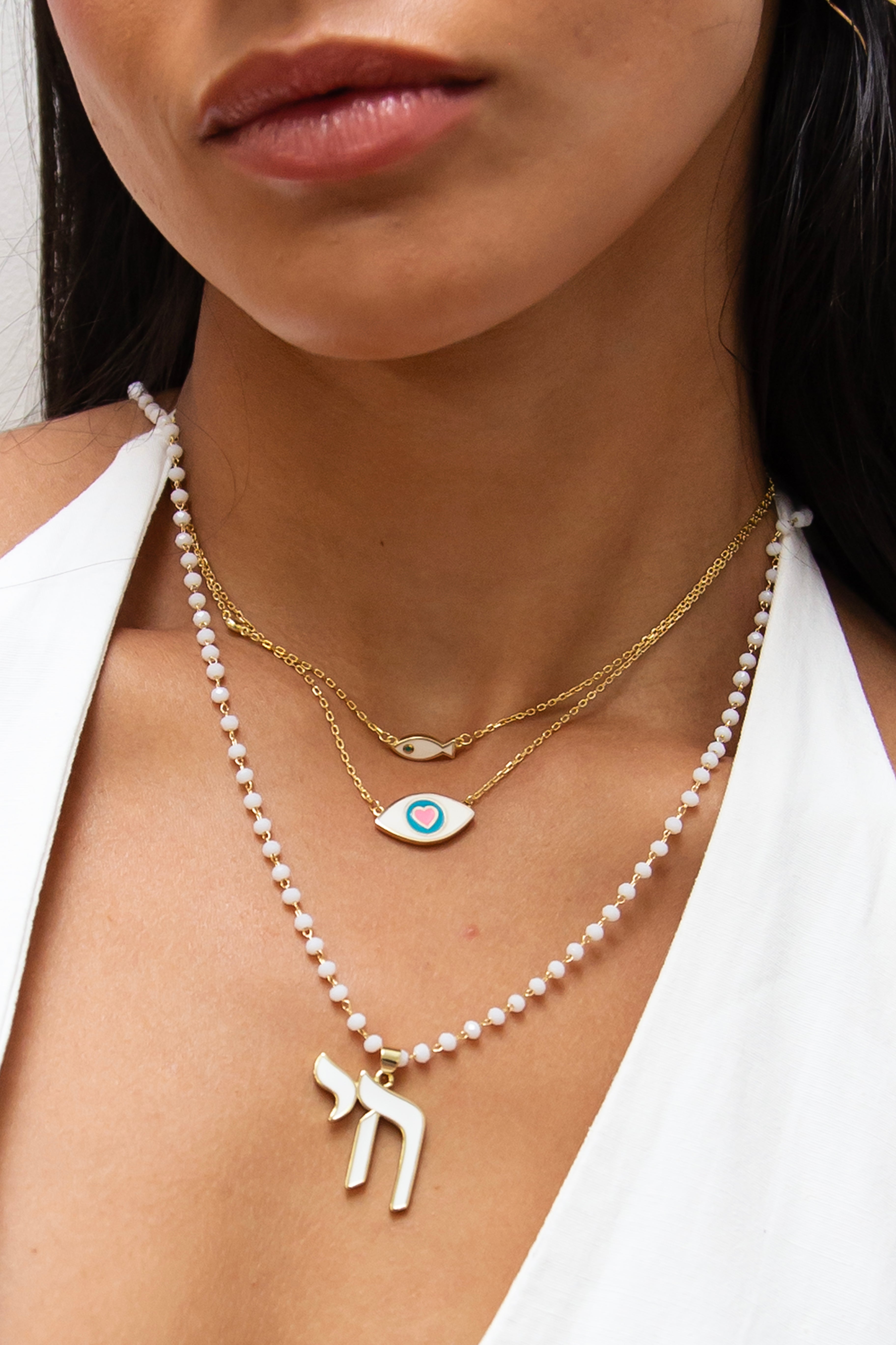 Chai, Eye and Fish Necklace