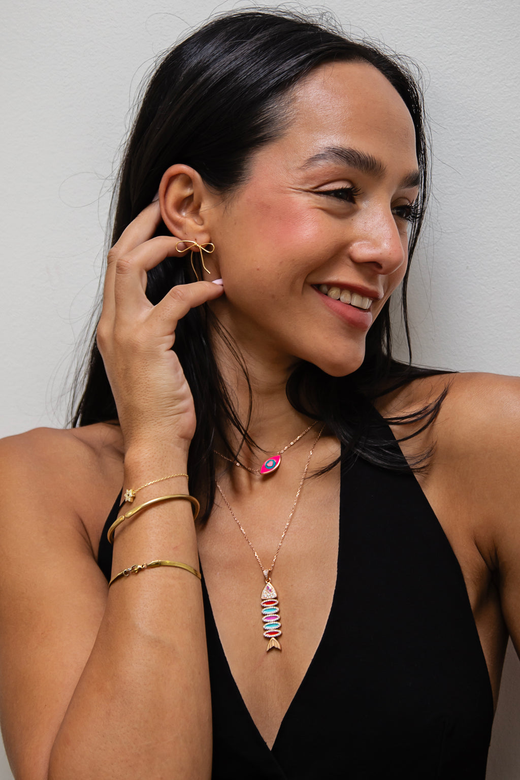 Sterling multicolour Fish necklace